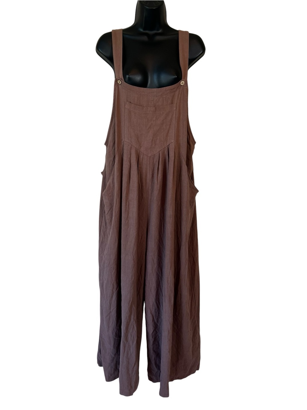 Caracilia Brown Wide-Leg Linen-Blend Overalls Jumpsuit